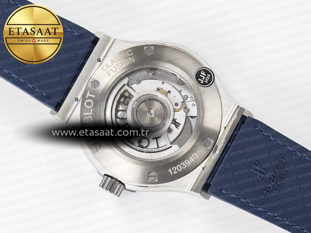 Classic Fusion 42mm SS JJF 1:1 Best Edition Blue Dial on Blue Gummy Leather Strap - Görsel 17
