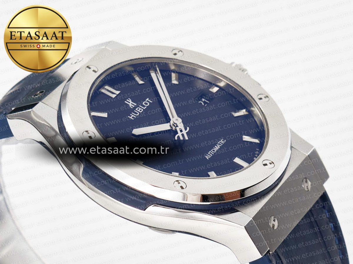 Classic Fusion 42mm SS JJF 1:1 Best Edition Blue Dial on Blue Gummy Leather Strap - Görsel 7