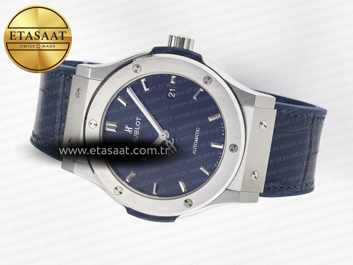 Classic Fusion 42mm SS JJF 1:1 Best Edition Blue Dial on Blue Gummy Leather Strap - Görsel 9