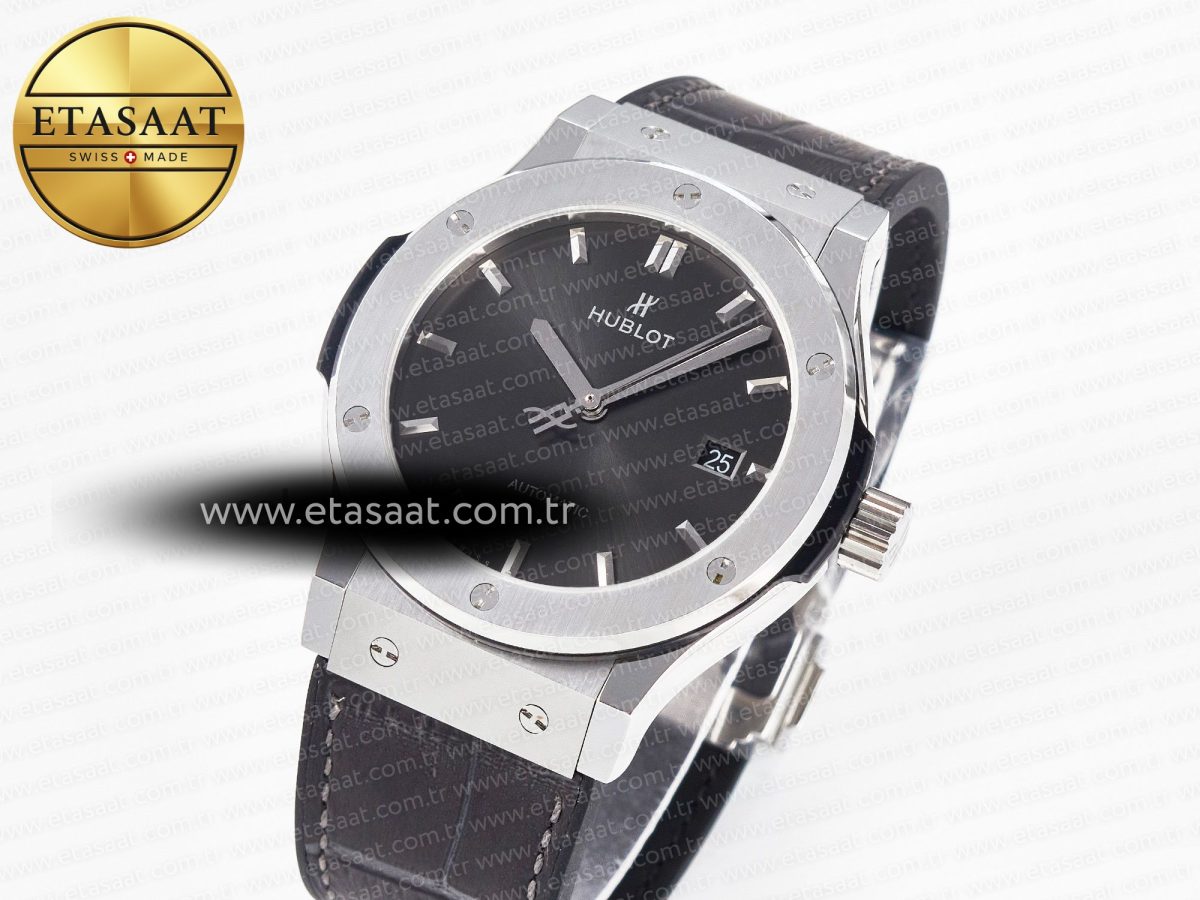 Classic Fusion 42mm SS JJF 1:1 Best Edition Gray Dial on Black Gummy Leather Strap - Görsel 1