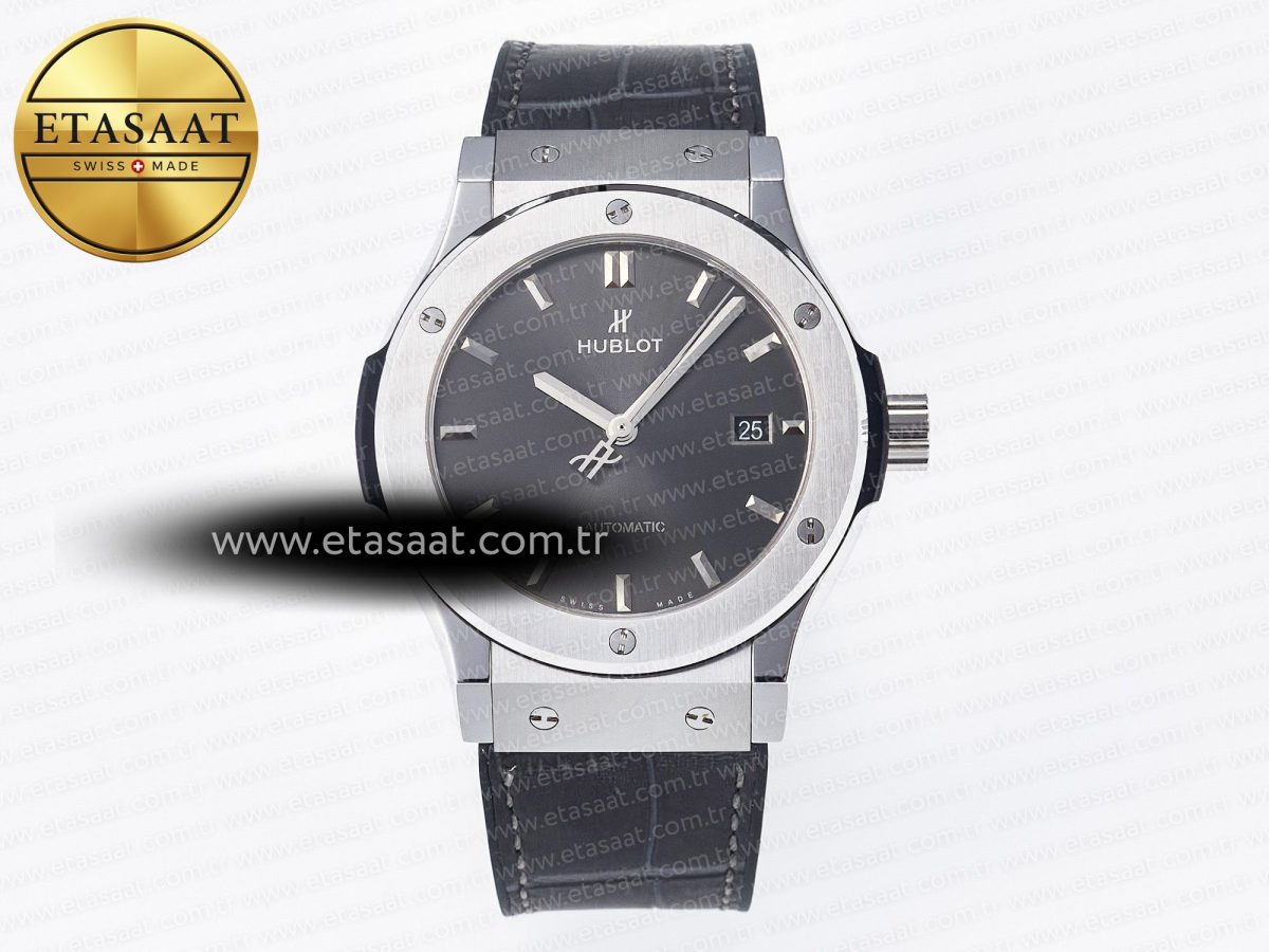 Classic Fusion 42mm SS JJF 1:1 Best Edition Gray Dial on Black Gummy Leather Strap - Görsel 3