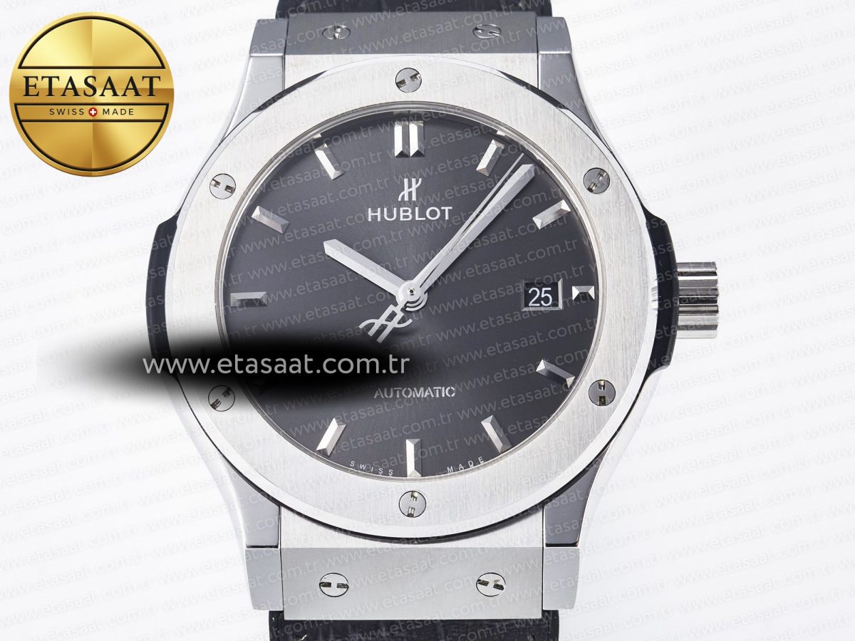 Classic Fusion 42mm SS JJF 1:1 Best Edition Gray Dial on Black Gummy Leather Strap - Görsel 4
