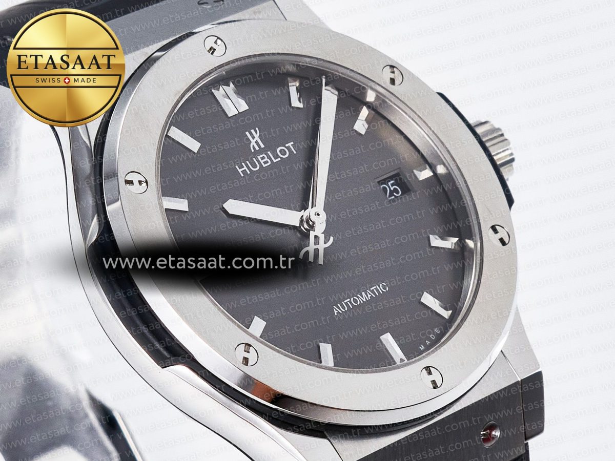 Classic Fusion 42mm SS JJF 1:1 Best Edition Gray Dial on Black Gummy Leather Strap - Görsel 5