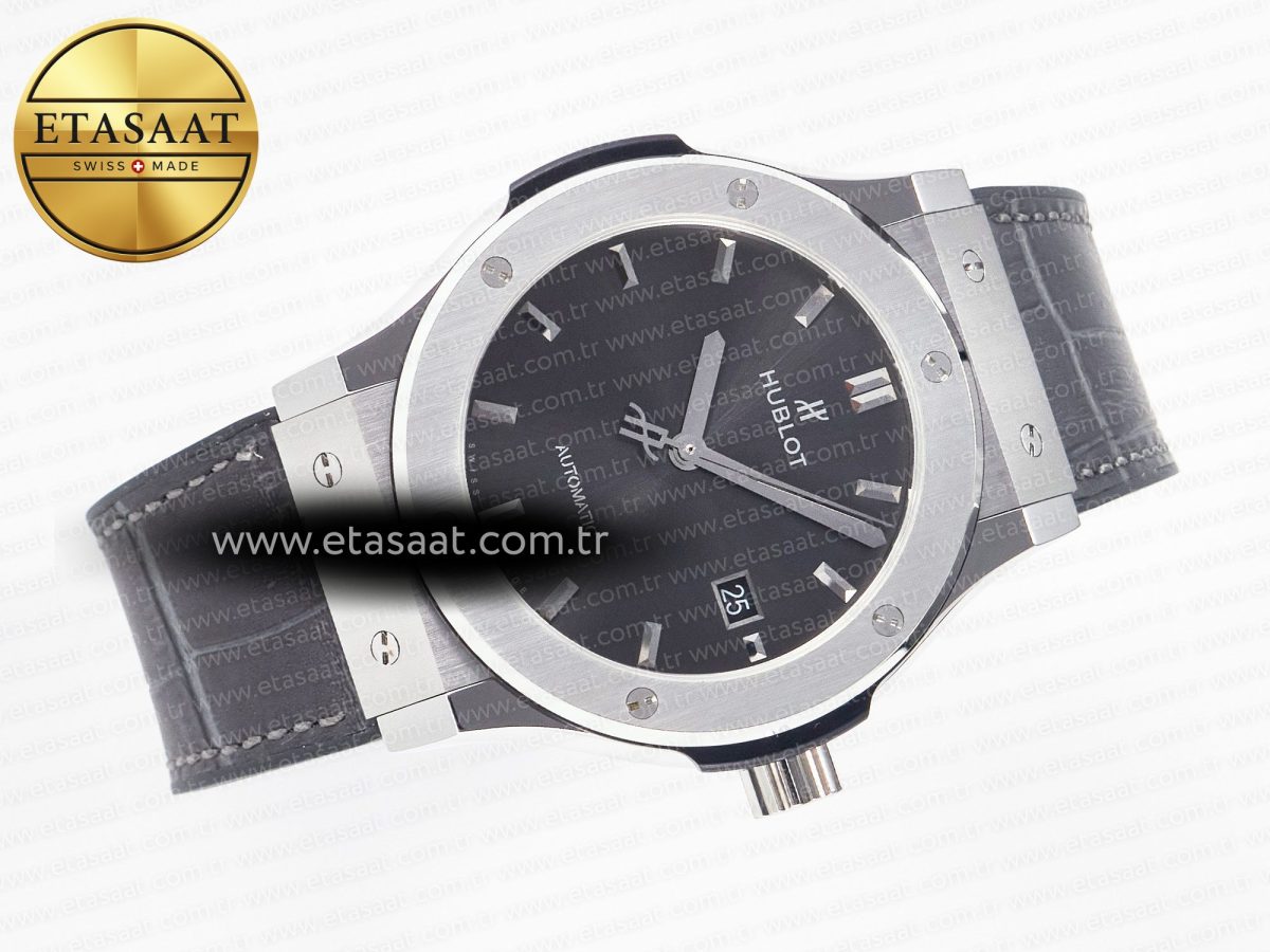 Classic Fusion 42mm SS JJF 1:1 Best Edition Gray Dial on Black Gummy Leather Strap - Görsel 8