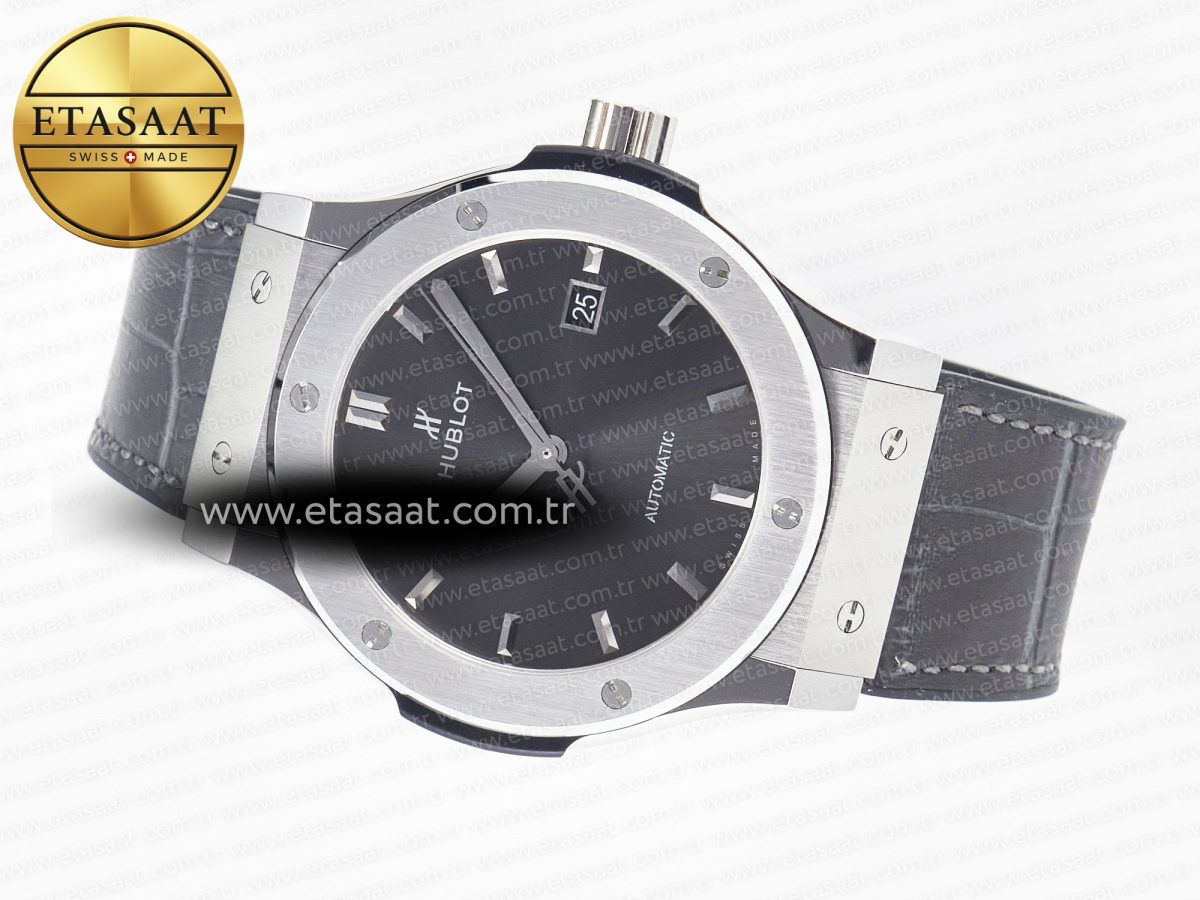 Classic Fusion 42mm SS JJF 1:1 Best Edition Gray Dial on Black Gummy Leather Strap - Görsel 9