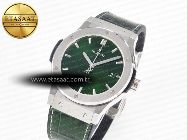Classic Fusion 42mm SS JJF 1:1 Best Edition Green Dial on Green Gummy Leather Strap