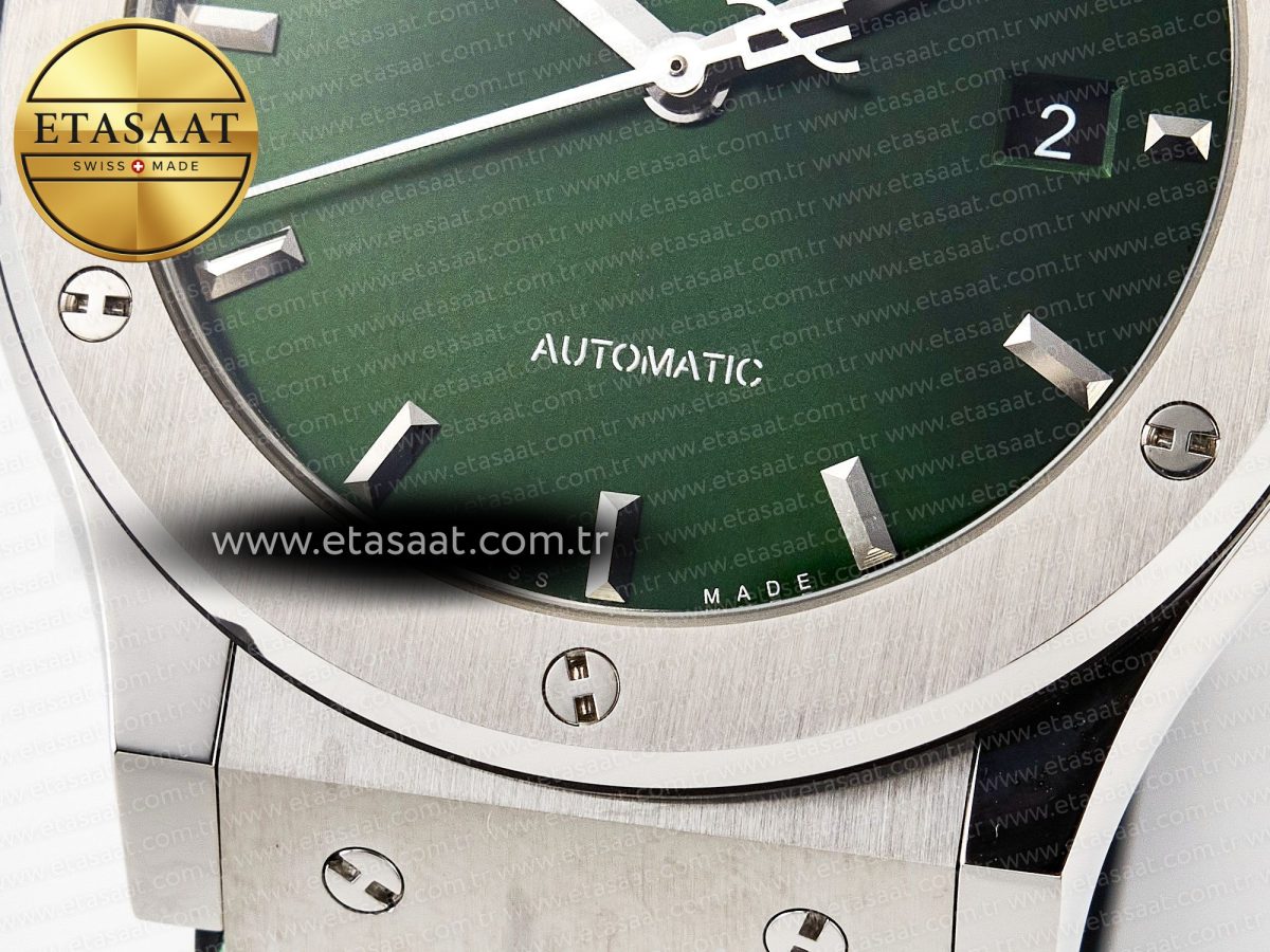 Classic Fusion 42mm SS JJF 1:1 Best Edition Green Dial on Green Gummy Leather Strap - Görsel 13