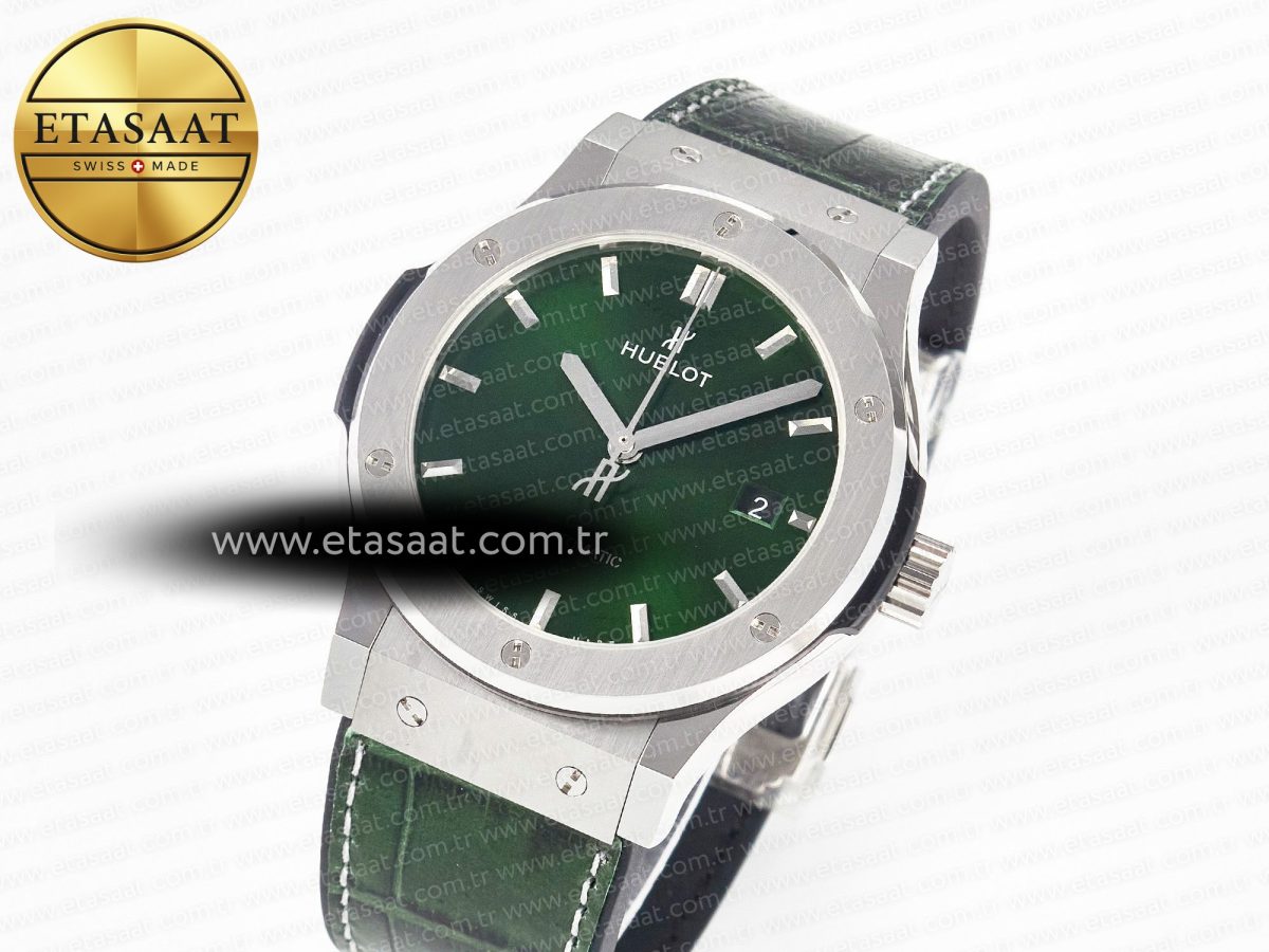 Classic Fusion 42mm SS JJF 1:1 Best Edition Green Dial on Green Gummy Leather Strap - Görsel 2