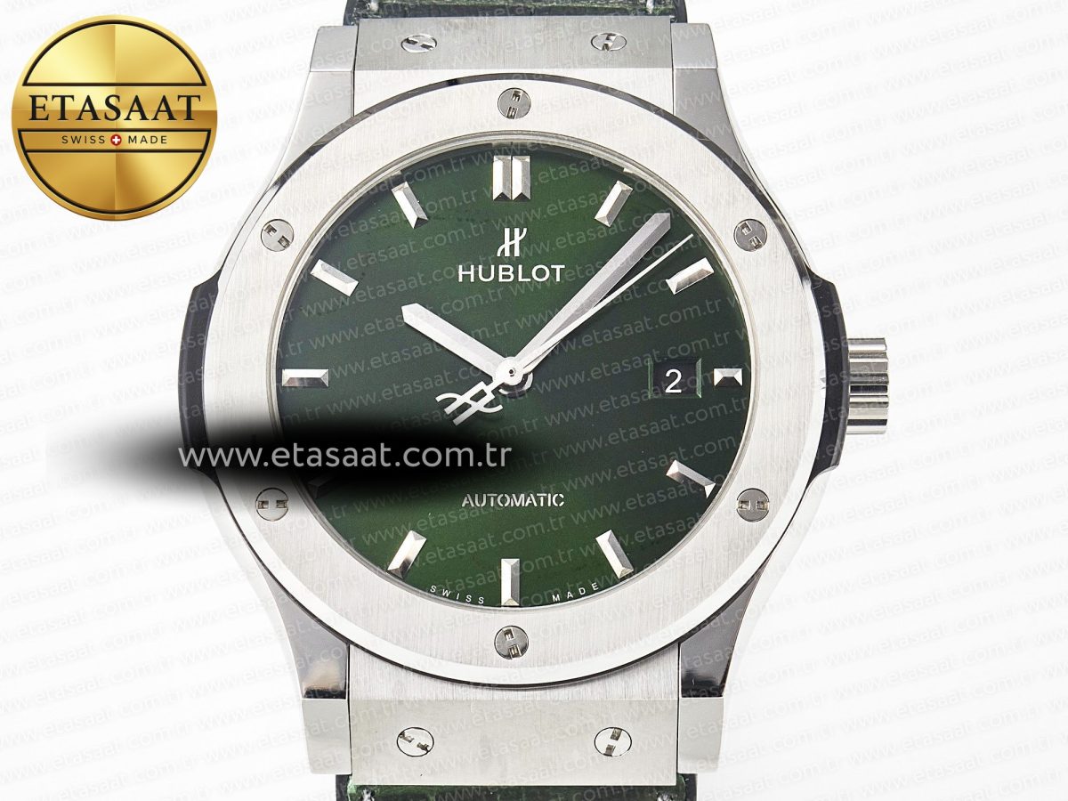 Classic Fusion 42mm SS JJF 1:1 Best Edition Green Dial on Green Gummy Leather Strap - Görsel 4