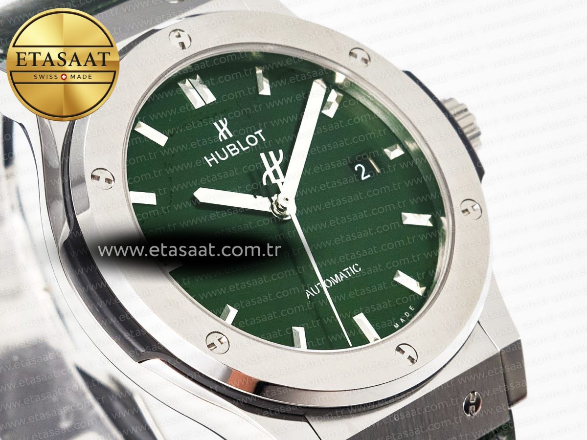 Classic Fusion 42mm SS JJF 1:1 Best Edition Green Dial on Green Gummy Leather Strap - Görsel 5