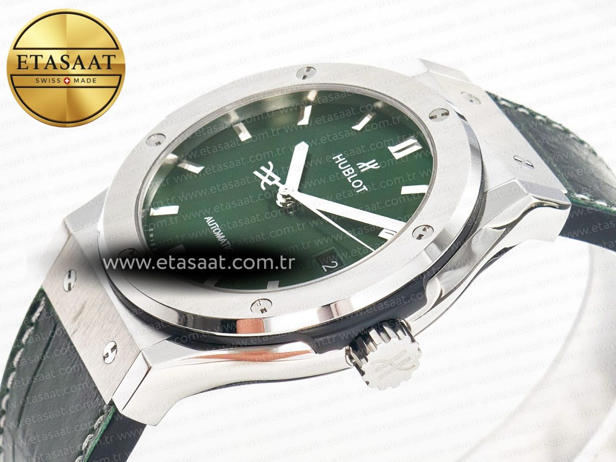 Classic Fusion 42mm SS JJF 1:1 Best Edition Green Dial on Green Gummy Leather Strap - Görsel 6