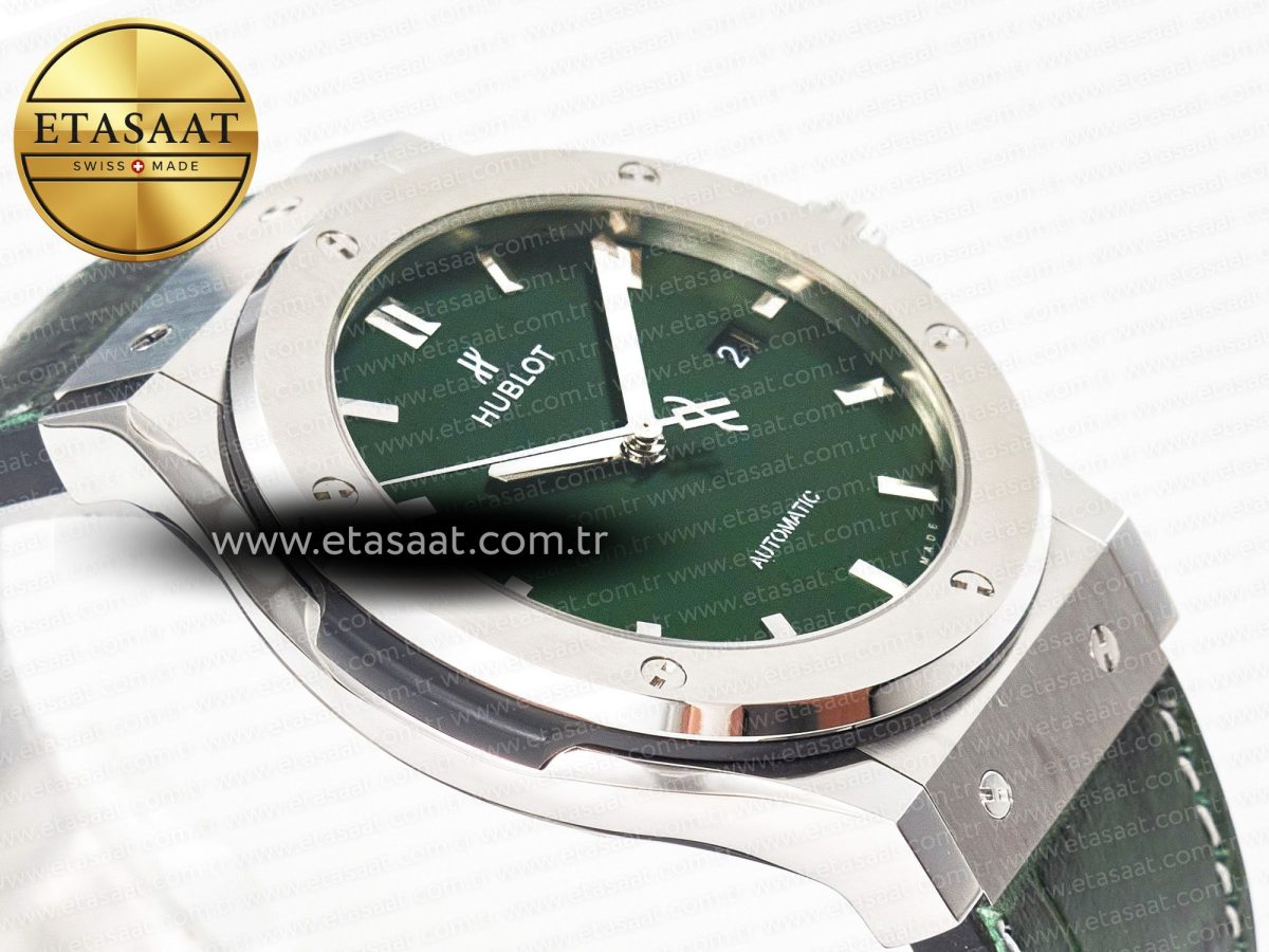 Classic Fusion 42mm SS JJF 1:1 Best Edition Green Dial on Green Gummy Leather Strap - Görsel 7