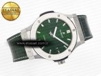 Classic Fusion 42mm SS JJF 1:1 Best Edition Green Dial on Green Gummy Leather Strap - Görsel 8