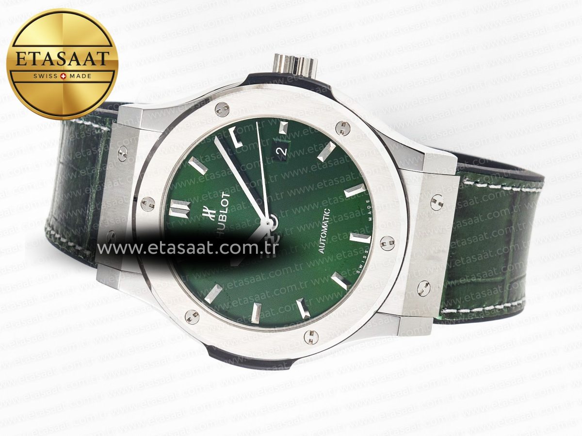 Classic Fusion 42mm SS JJF 1:1 Best Edition Green Dial on Green Gummy Leather Strap - Görsel 9