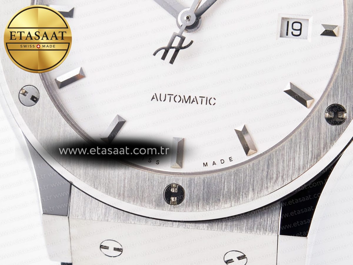 Classic Fusion 42mm SS JJF 1:1 Best Edition White Dial on Black Gummy Leather Strap - Görsel 13