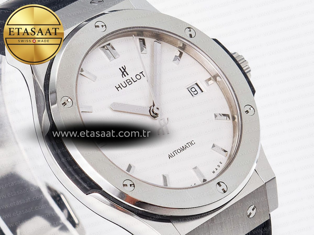 Classic Fusion 42mm SS JJF 1:1 Best Edition White Dial on Black Gummy Leather Strap - Görsel 5