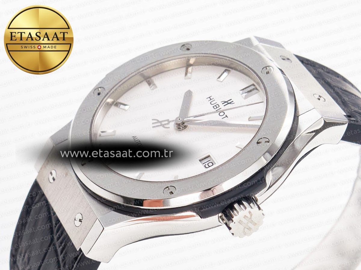 Classic Fusion 42mm SS JJF 1:1 Best Edition White Dial on Black Gummy Leather Strap - Görsel 6