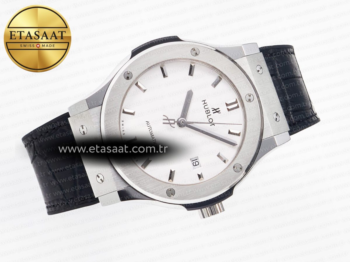 Classic Fusion 42mm SS JJF 1:1 Best Edition White Dial on Black Gummy Leather Strap - Görsel 8
