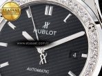 Classic Fusion Bang 42mm HBF 1:1 Best Edition Black Dial Diamonds Bezel on Black Leather Strap A2892 - Görsel 10