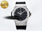 Classic Fusion Bang 42mm HBF 1:1 Best Edition Black Dial Diamonds Bezel on Black Leather Strap A2892 - Görsel 3