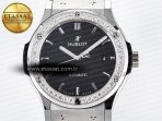 Classic Fusion Bang 42mm HBF 1:1 Best Edition Black Dial Diamonds Bezel on Black Leather Strap A2892 - Görsel 4