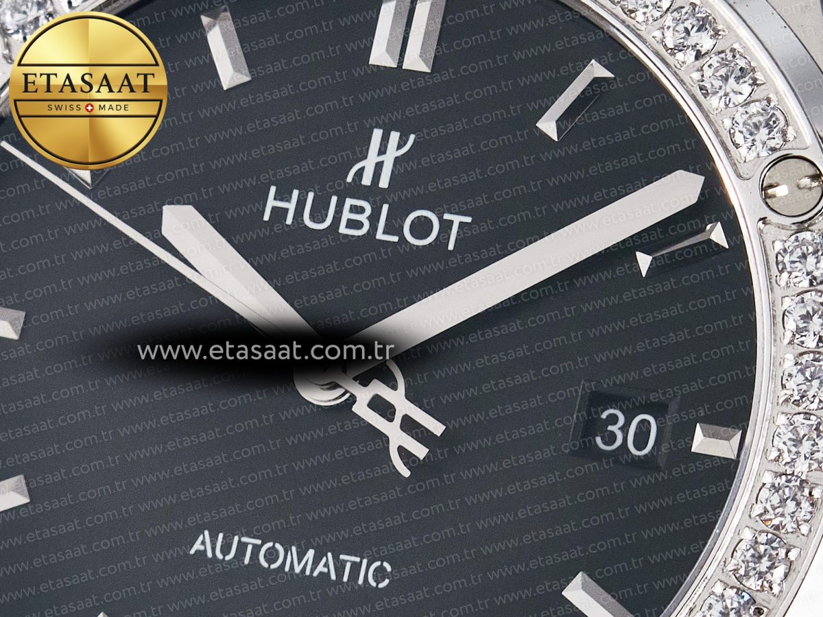 Classic Fusion Bang 42mm HBF 1:1 Best Edition Black Dial Diamonds Bezel on Black Rubber Strap A2892 - Görsel 10