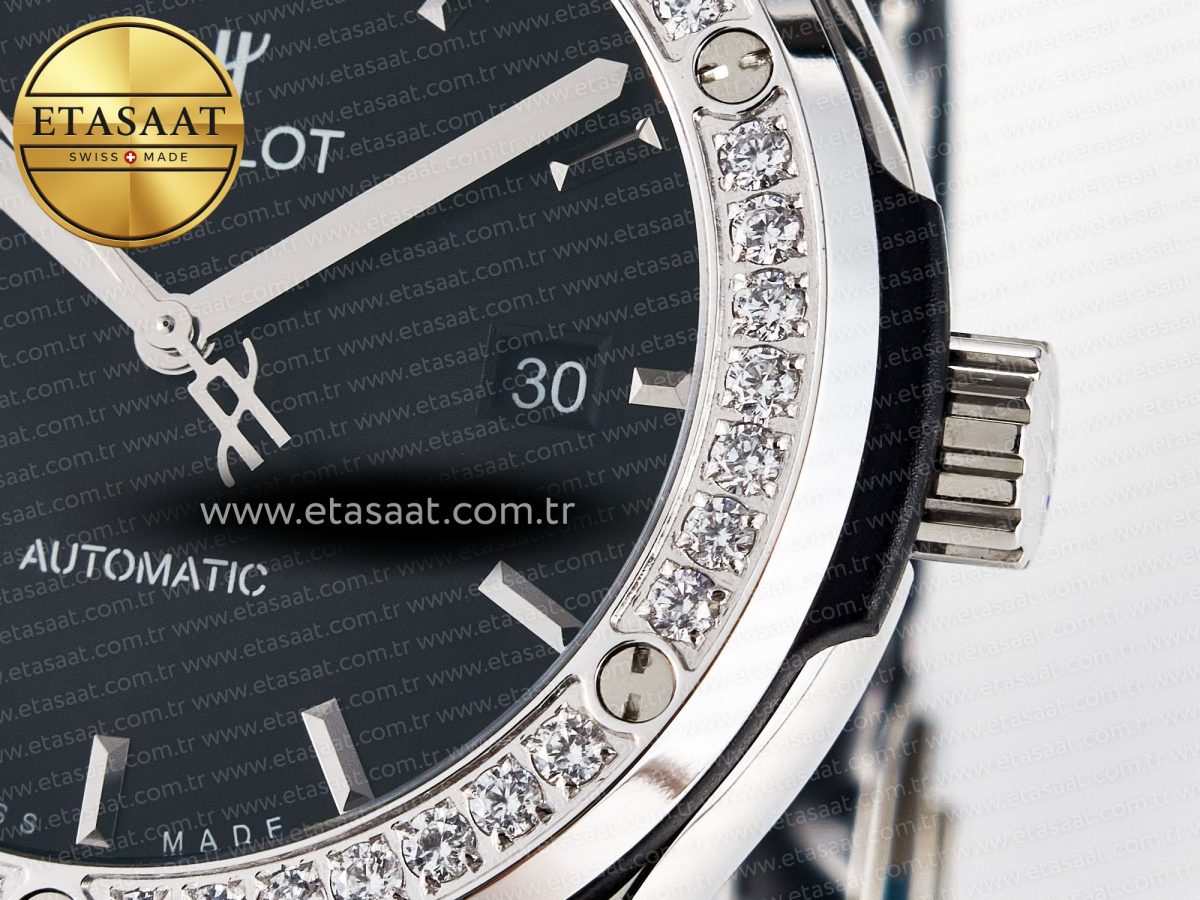 Classic Fusion Bang 42mm HBF 1:1 Best Edition Black Dial Diamonds Bezel on Black Rubber Strap A2892 - Görsel 11
