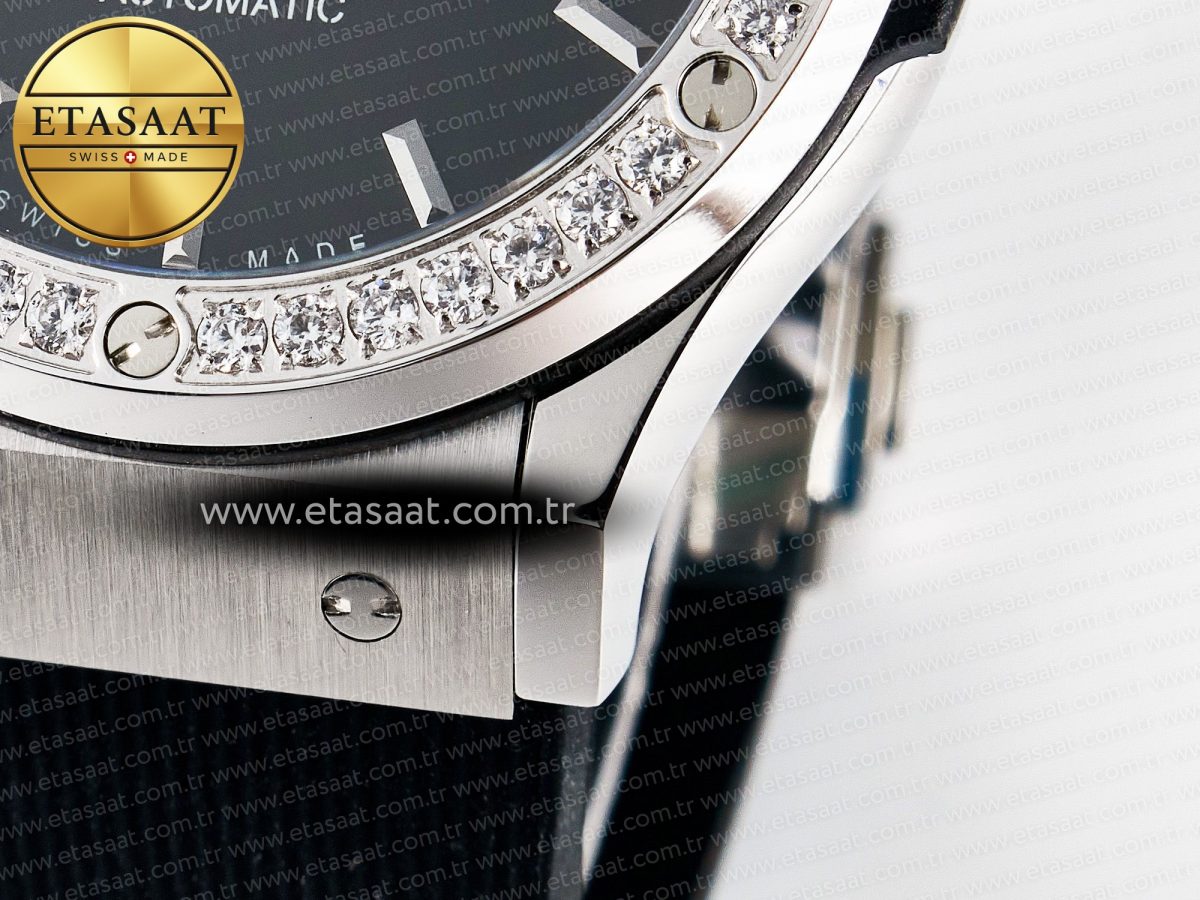 Classic Fusion Bang 42mm HBF 1:1 Best Edition Black Dial Diamonds Bezel on Black Rubber Strap A2892 - Görsel 13