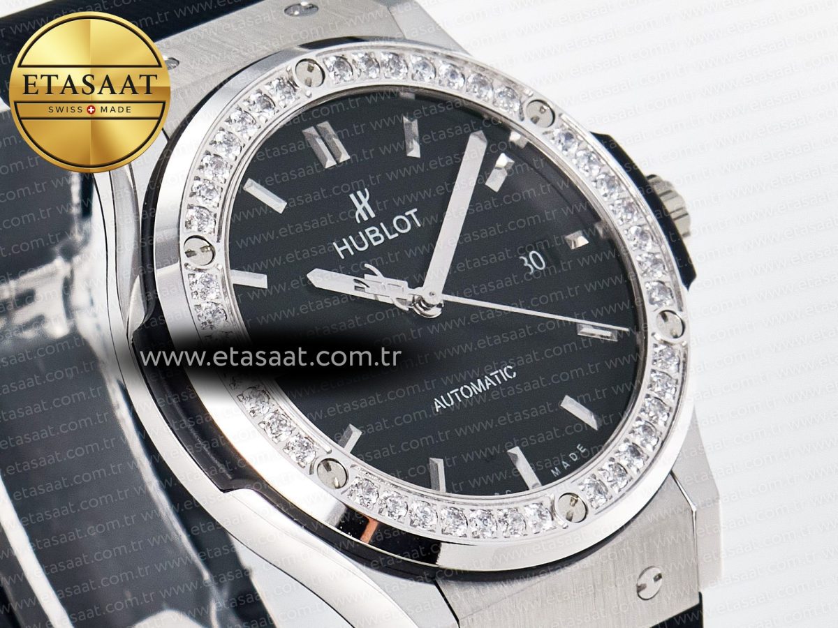 Classic Fusion Bang 42mm HBF 1:1 Best Edition Black Dial Diamonds Bezel on Black Rubber Strap A2892 - Görsel 5