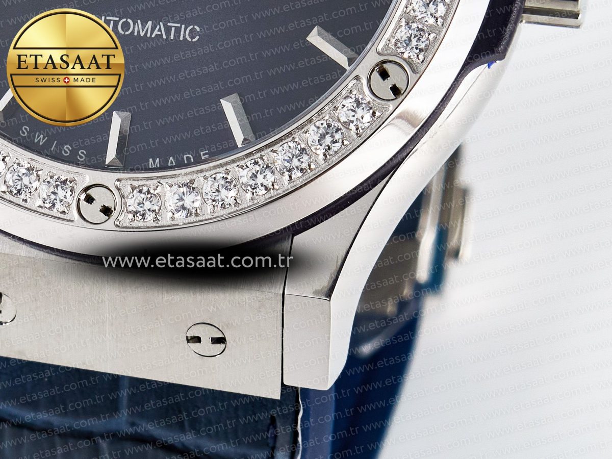 Classic Fusion Bang 42mm HBF 1:1 Best Edition Blue Dial Diamonds Bezel on Blue Leather Strap A2892 - Görsel 13