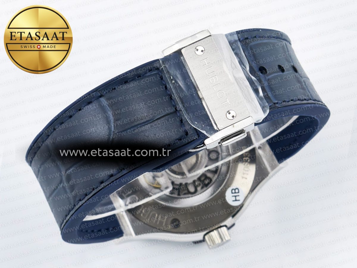 Classic Fusion Bang 42mm HBF 1:1 Best Edition Blue Dial Diamonds Bezel on Blue Leather Strap A2892 - Görsel 16
