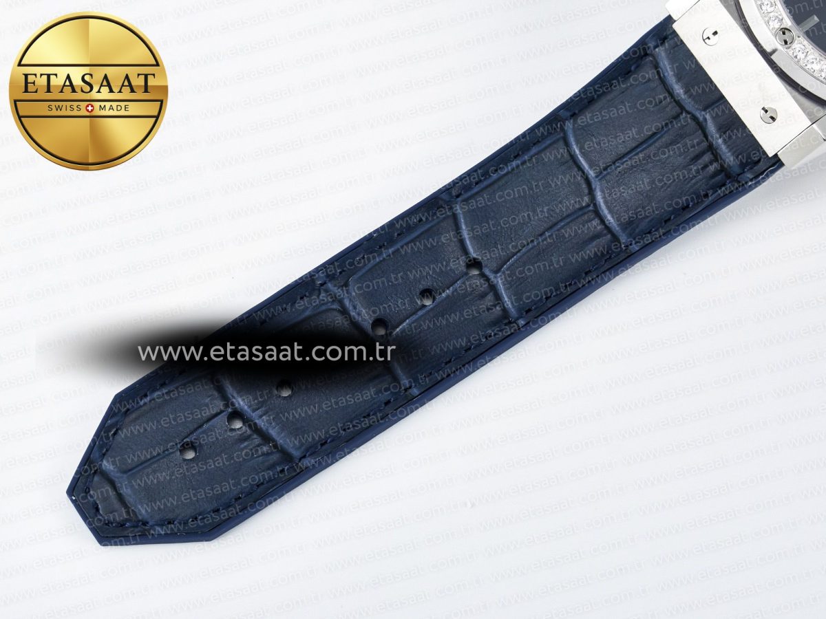 Classic Fusion Bang 42mm HBF 1:1 Best Edition Blue Dial Diamonds Bezel on Blue Leather Strap A2892 - Görsel 21