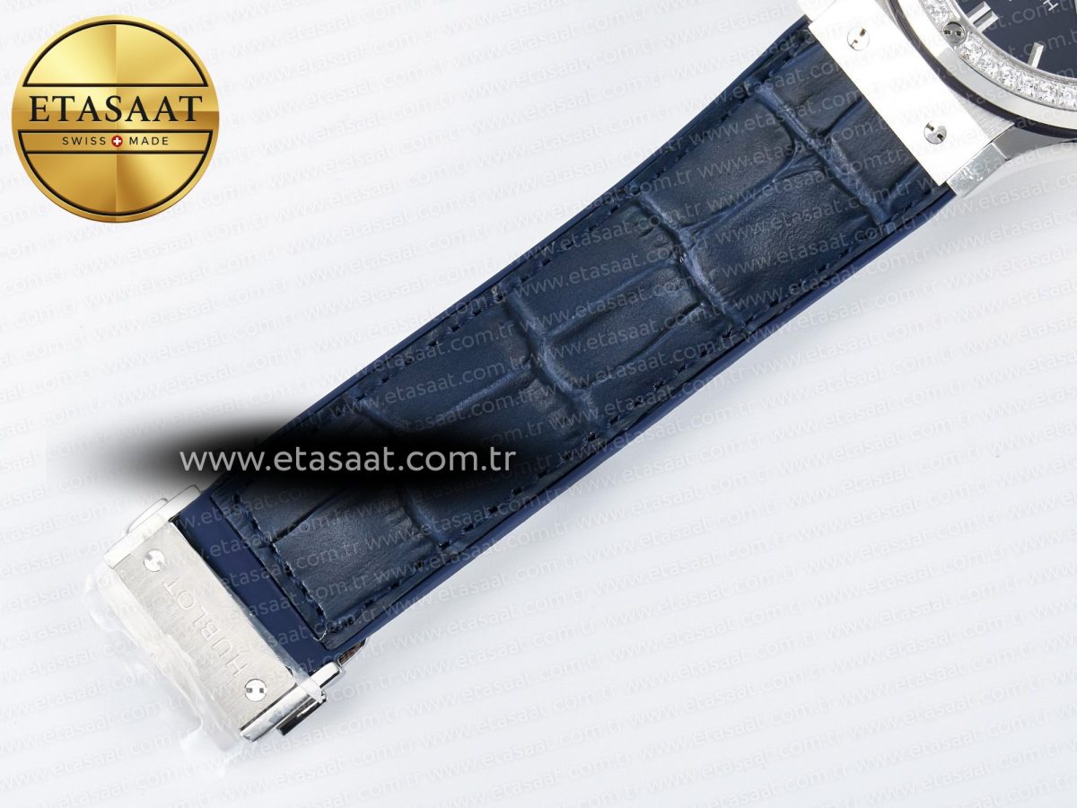 Classic Fusion Bang 42mm HBF 1:1 Best Edition Blue Dial Diamonds Bezel on Blue Leather Strap A2892 - Görsel 22