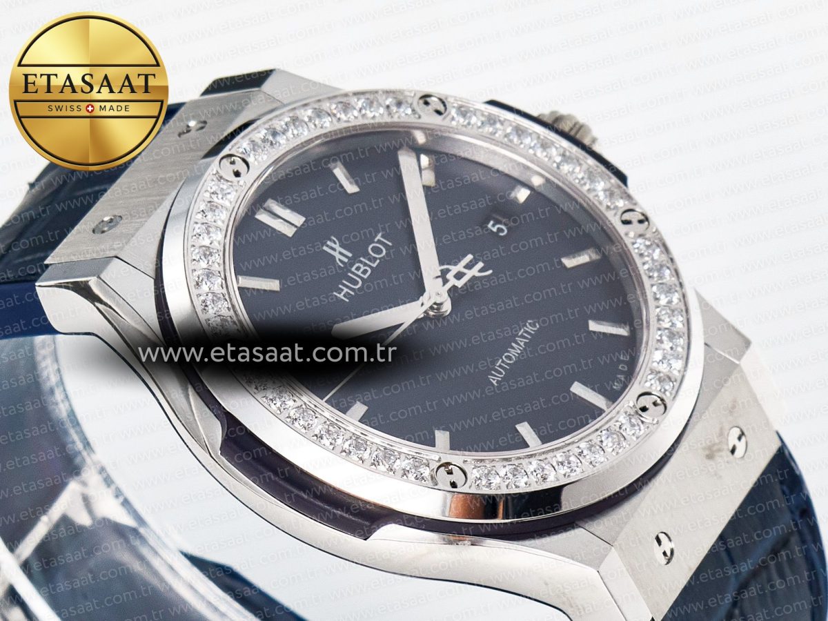 Classic Fusion Bang 42mm HBF 1:1 Best Edition Blue Dial Diamonds Bezel on Blue Leather Strap A2892 - Görsel 7
