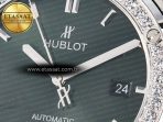 Classic Fusion Bang 42mm HBF 1:1 Best Edition Green Dial Diamonds Bezel on Green Leather Strap A2892 - Görsel 10
