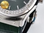 Classic Fusion Bang 42mm HBF 1:1 Best Edition Green Dial Diamonds Bezel on Green Leather Strap A2892 - Görsel 13