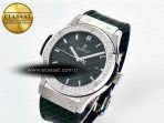 Classic Fusion Bang 42mm HBF 1:1 Best Edition Green Dial Diamonds Bezel on Green Leather Strap A2892 - Görsel 2