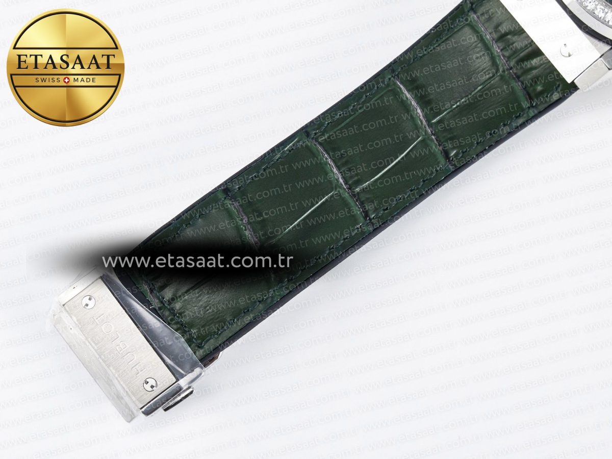 Classic Fusion Bang 42mm HBF 1:1 Best Edition Green Dial Diamonds Bezel on Green Leather Strap A2892 - Görsel 22