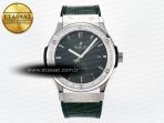 Classic Fusion Bang 42mm HBF 1:1 Best Edition Green Dial Diamonds Bezel on Green Leather Strap A2892 - Görsel 3