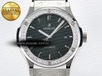 Classic Fusion Bang 42mm HBF 1:1 Best Edition Green Dial Diamonds Bezel on Green Leather Strap A2892 - Görsel 4
