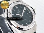 Classic Fusion Bang 42mm HBF 1:1 Best Edition Green Dial Diamonds Bezel on Green Leather Strap A2892 - Görsel 5