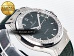 Classic Fusion Bang 42mm HBF 1:1 Best Edition Green Dial Diamonds Bezel on Green Leather Strap A2892 - Görsel 7