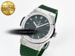 Classic Fusion Bang 42mm HBF 1:1 Best Edition Green Dial Diamonds Bezel on Green Rubber Strap A2892
