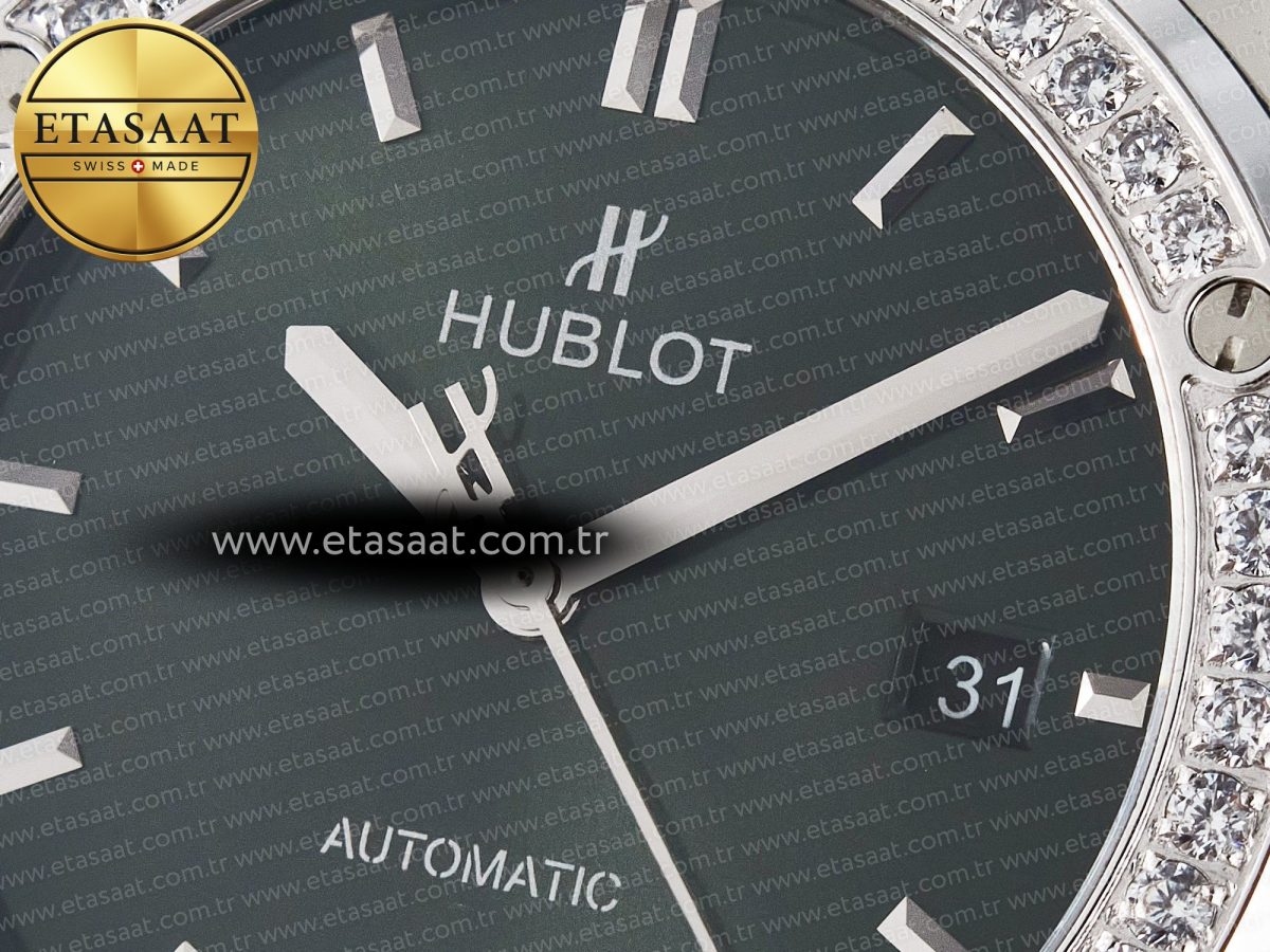 Classic Fusion Bang 42mm HBF 1:1 Best Edition Green Dial Diamonds Bezel on Green Rubber Strap A2892 - Görsel 10