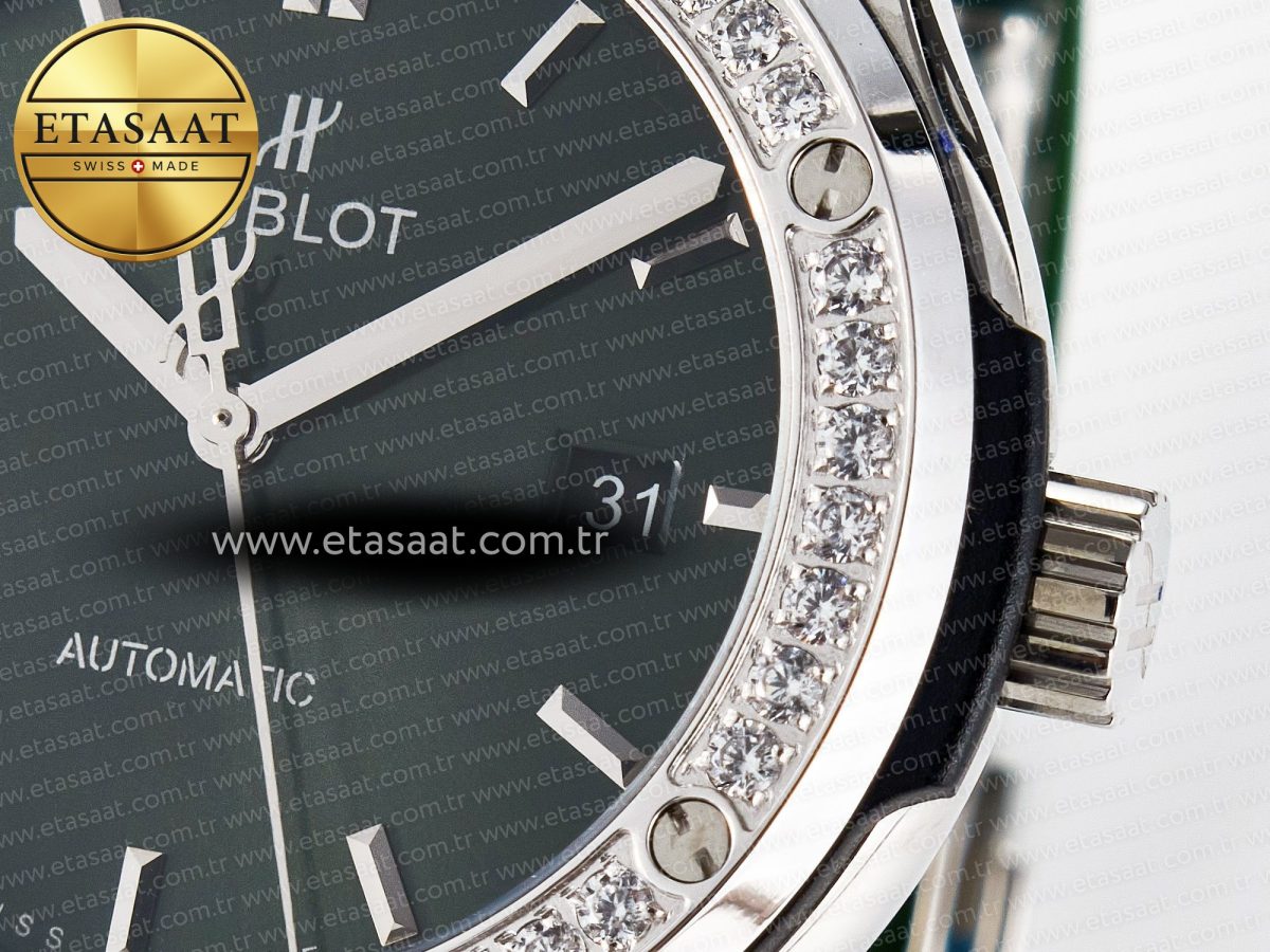 Classic Fusion Bang 42mm HBF 1:1 Best Edition Green Dial Diamonds Bezel on Green Rubber Strap A2892 - Görsel 11