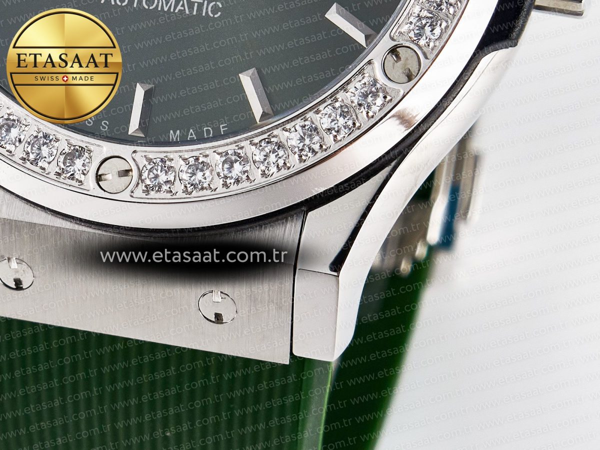 Classic Fusion Bang 42mm HBF 1:1 Best Edition Green Dial Diamonds Bezel on Green Rubber Strap A2892 - Görsel 13