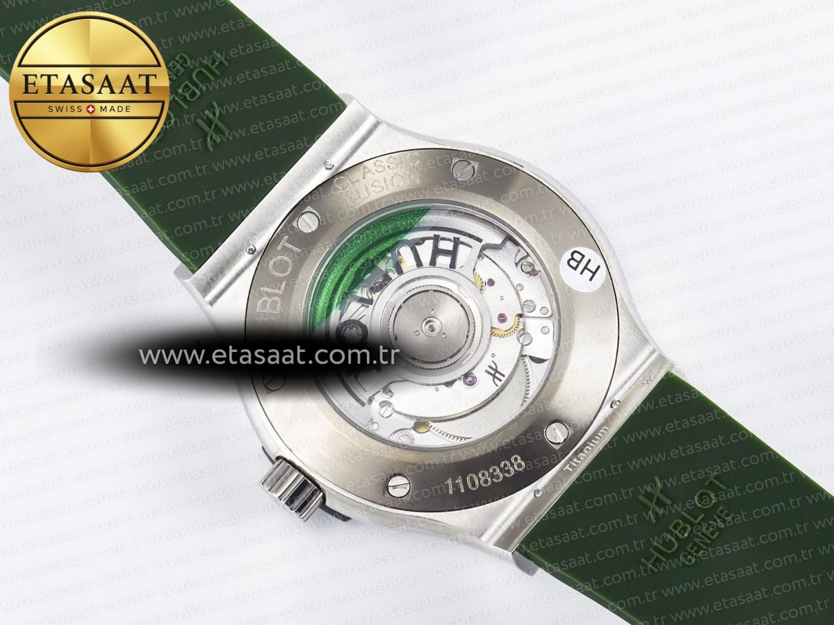 Classic Fusion Bang 42mm HBF 1:1 Best Edition Green Dial Diamonds Bezel on Green Rubber Strap A2892 - Görsel 17