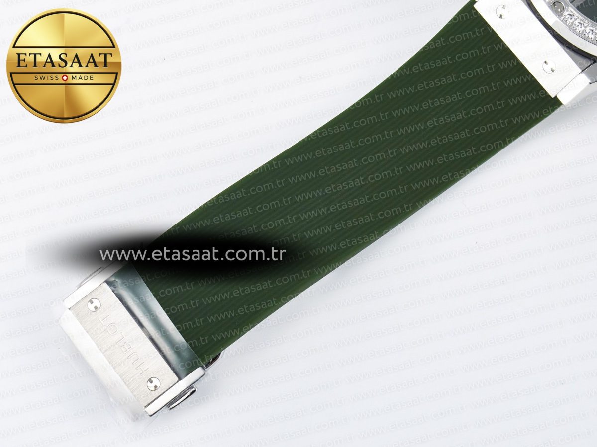Classic Fusion Bang 42mm HBF 1:1 Best Edition Green Dial Diamonds Bezel on Green Rubber Strap A2892 - Görsel 22