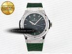 Classic Fusion Bang 42mm HBF 1:1 Best Edition Green Dial Diamonds Bezel on Green Rubber Strap A2892 - Görsel 3