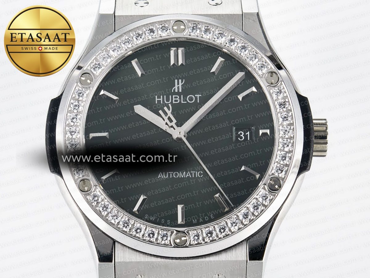 Classic Fusion Bang 42mm HBF 1:1 Best Edition Green Dial Diamonds Bezel on Green Rubber Strap A2892 - Görsel 4